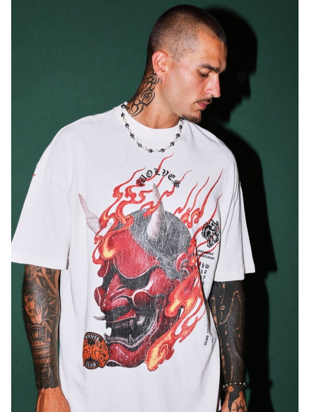 Darc Sport Bushido Wolves Club Oni Inferno Premium Oversized Tee in Cream L